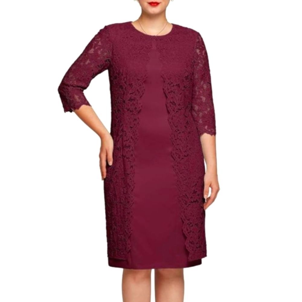 AW Bridal Red Floral Lace 1/2 Sleeve Mother Bride Groom Plus Size Dress 14 NWOT